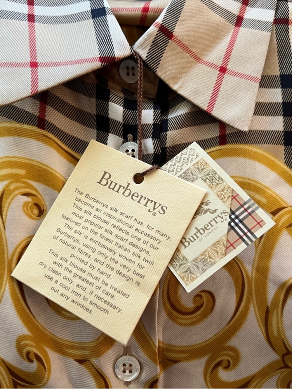 Burberry Beige Plaid Shirt with Gold Baroque Print-Authentic - Picture 6 of 7
